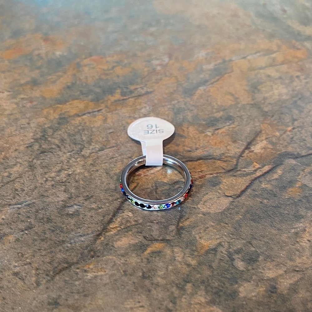 Multicolor Stone Silver Stainless Steel Ring Size 16 NWT